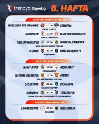Süper Lig'de 5'inci ve 6'ncı hafta programları açıklandı