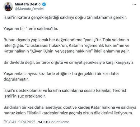 Destici: İsrail'in Katar'a saldırısı bir terör eylemidir