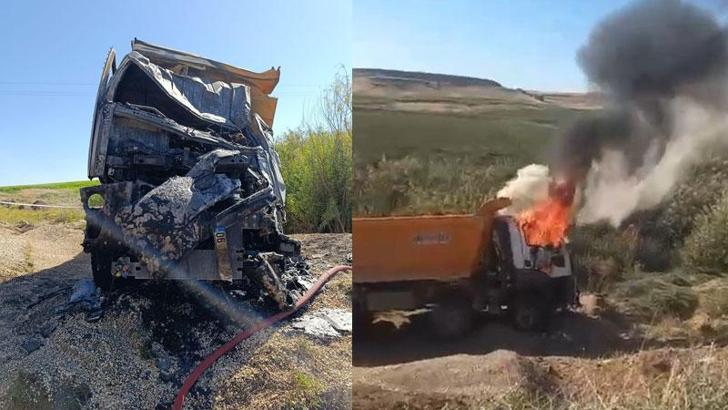 Yanan kamyonun şoförü hayatını kaybetti