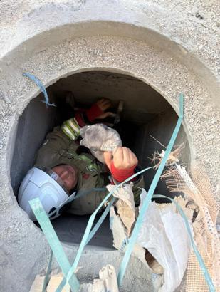 Çukura düşen yavrusunun kurtarılmasını bekledi