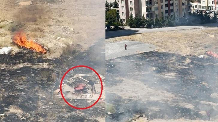 Alevlere rağmen salça karıştırmaya devam etti