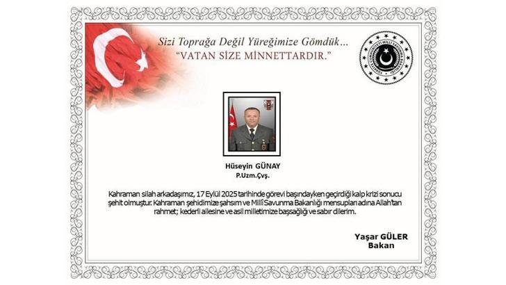 Görevi başında kalp krizi geçiren uzman çavuş şehit oldu