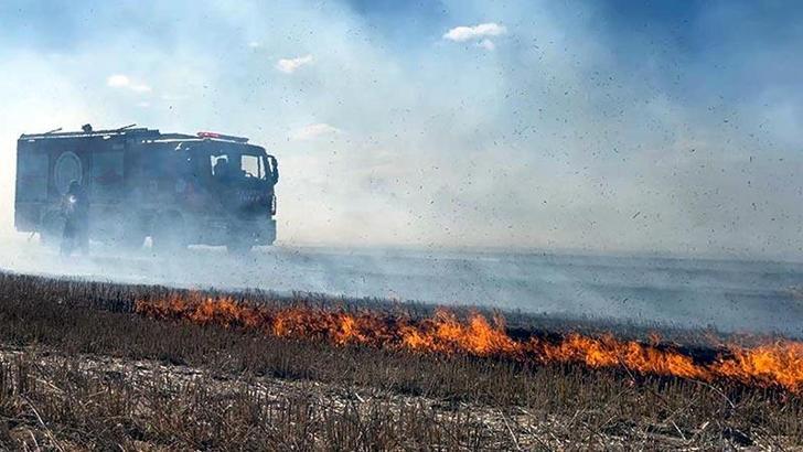 Anız yangınında alevler çiftliklere ulaşmadan kontrol altına alındı
