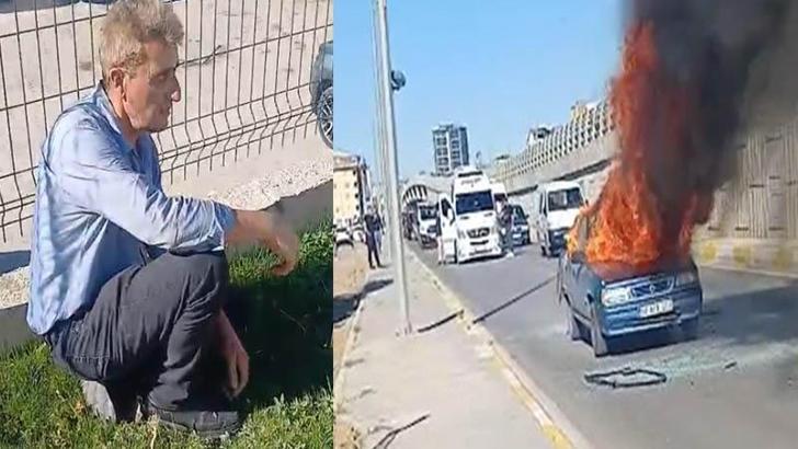 Sivas'ta otomobil alev aldı; sürücü yaralandı