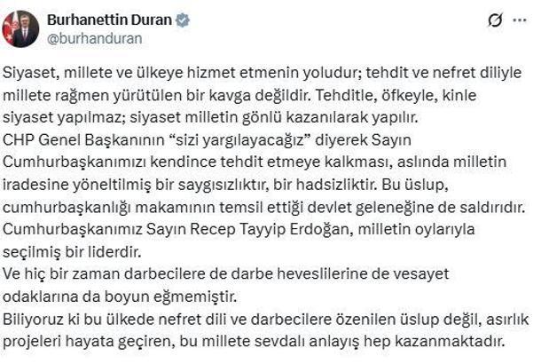 İletişim Başkanı Duran: Siyaset tehdit ve nefret diliyle değil, milletin gönlü kazanılarak yapılır