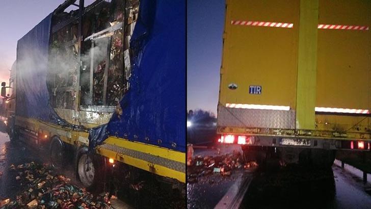 Kuruyemiş yüklü TIR'ın dorsesi yandı