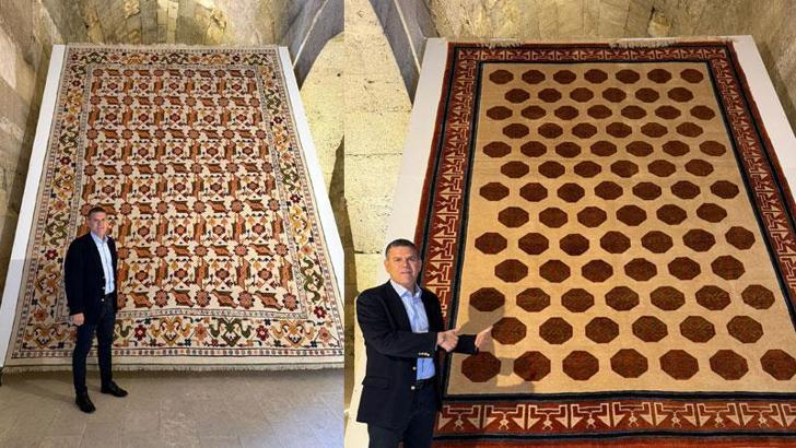 Yeniden dokunan Selçuklu halıları, Sultanhanı Kervansarayı'nda sergileniyor