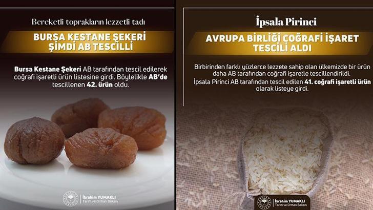 Bursa Kestane Şekeri ile İpsala Pirinci'ne AB'den coğrafi işaret tescili