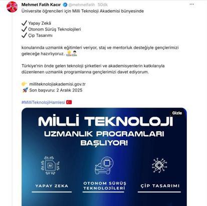 Milli Teknoloji Akademisi Uzmanlık Programları başlıyor