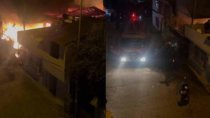 İki katlı prefabrik ev, yangında küle döndü