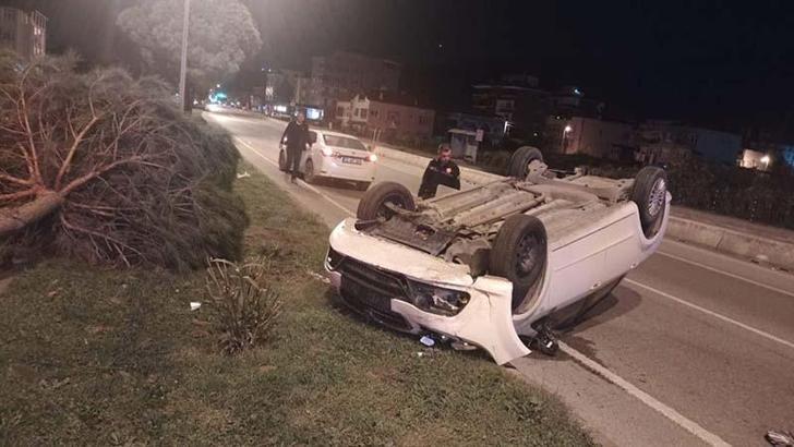 Otomobil, ağaca çarpıp ters döndü; 1 yaralı
