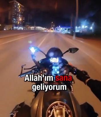 'Allah'ım sana geliyorum' diyen motosikletlinin kaza yaptığı anlar kamerada