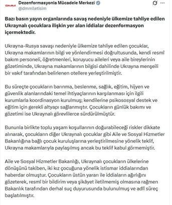 DMM: 'Savaş nedeniyle Türkiye'ye tahliye edilen iki kız çocuğuna yönelik istismar' iddiası dezenformasyondur