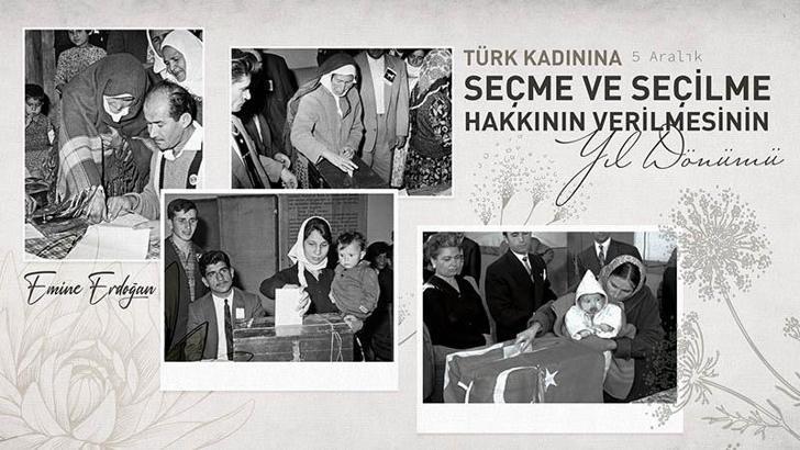 Emine Erdoğan, Türk kadınının seçme ve seçilme hakkını elde edişinin 91'inci yıl dönümünü kutladı