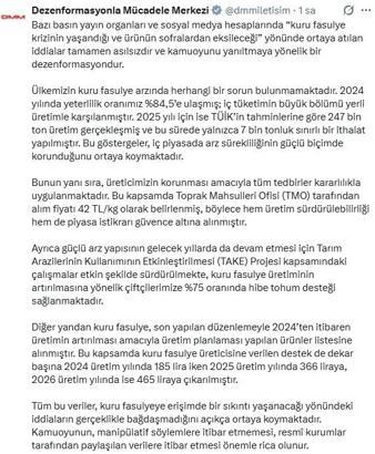 DMM: 'Kuru fasulye krizi' iddiası dezenformasyondur