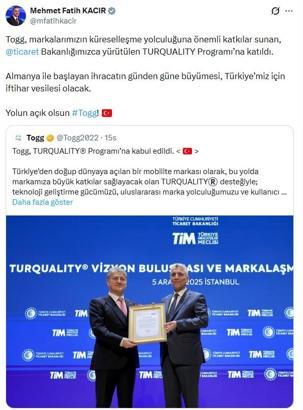 Bakan Kacır: Yolun açık olsun Togg