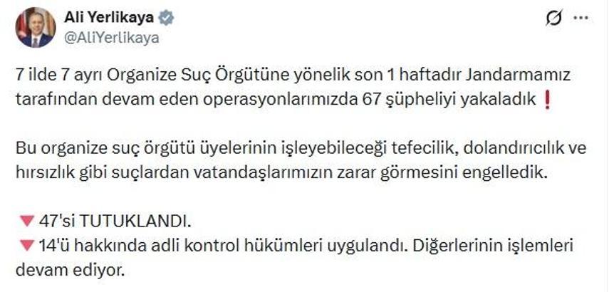 7 ilde 7 organize suç örgütüne operasyon: 47 tutuklama