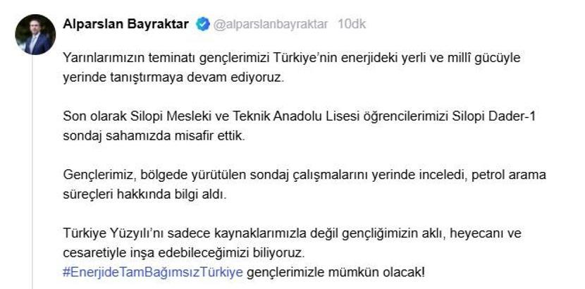 Bakan Bayraktar: Enerjide tam bağımsız Türkiye, gençlerimizle mümkün olacak