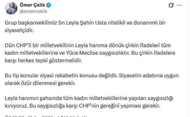 AK Parti'li Çelik'ten 'Leyla Şahin Usta' tepkisi: Tüm kadın milletvekillerine saygısızlık
