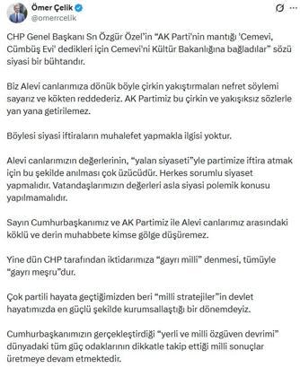 AK Parti'li Çelik: Alevi canlarımızla aramızdaki köklü ve derin muhabbete kimse gölge düşüremez