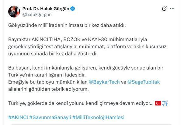 Haluk Görgün: Bayraktar AKINCI TİHA; aklın kusursuz uyumunu bir kez daha gösterdi
