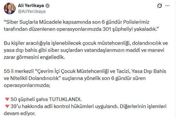 55 ilde siber suç operasyonları; 50 şüpheli tutuklandı