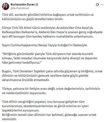 İletişim Başkanı Duran: Türkçe, ortak değerlerimizin taşıyıcısıdır