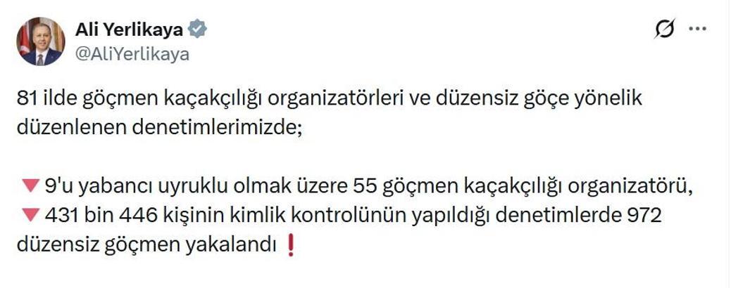 81 ilde 972 düzensiz göçmen yakalandı