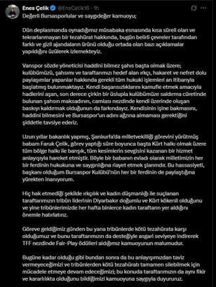 Bursaspor Başkanı Çelik'ten tezahürat tartışmalarına açıklama