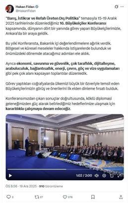 Bakan Fidan, büyükelçilerle bir araya geldi