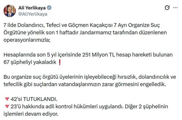 7 ilde organize suç örgütü operasyonu: 42 tutuklama