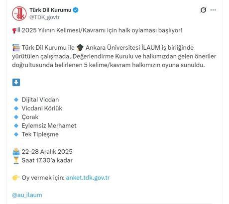 'Yılın kelimesi' önerileri halk oylamasına açıldı