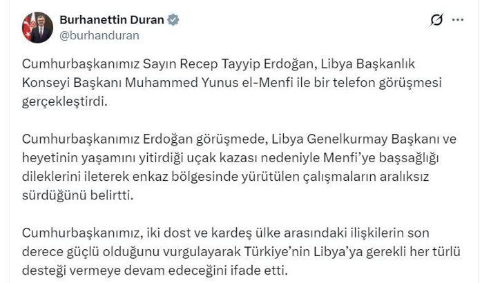 Cumhurbaşkanı Erdoğan, Libya Başkanlık Konseyi Başkanı Menfi ile görüştü