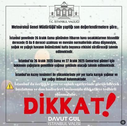 İstanbul - İstanbul Valiliği'nden kar yağışı uyarısı