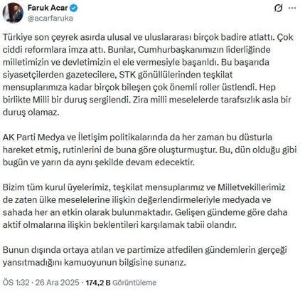 AK Parti'li Acar: Teşkilat mensuplarımızın medyada daha aktif olmalarına ilişkin beklentileri karşılamak tabii olandır