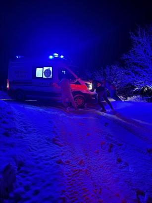 Hasta taşıyan ambulans yoldan çıktı; kamyonet sürücüsü kurtardı