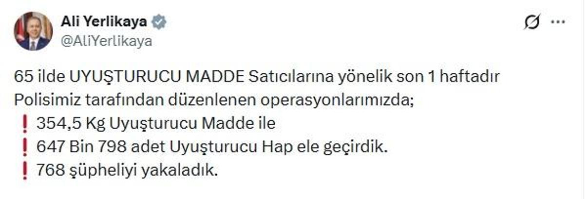 65 ilde uyuşturucu operasyonu; 768 gözaltı