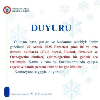 Kırşehir'de eğitime kar engeli