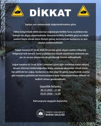 Bursa Valiliği'nden buzlanma ve don uyarısı