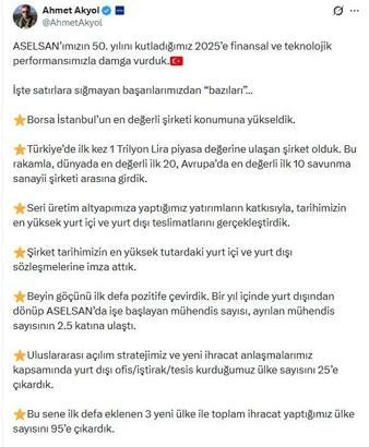 ASELSAN Genel Müdürü Akyol: Finansal ve teknolojik performansımızla 2025'e damga vurduk