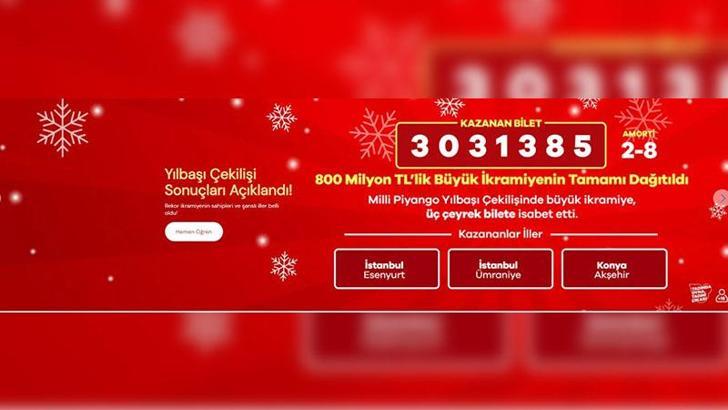 Milli Piyango'nun yılbaşı özel çekilişinde büyük ikramiye çeyrek bilete isabet etti
