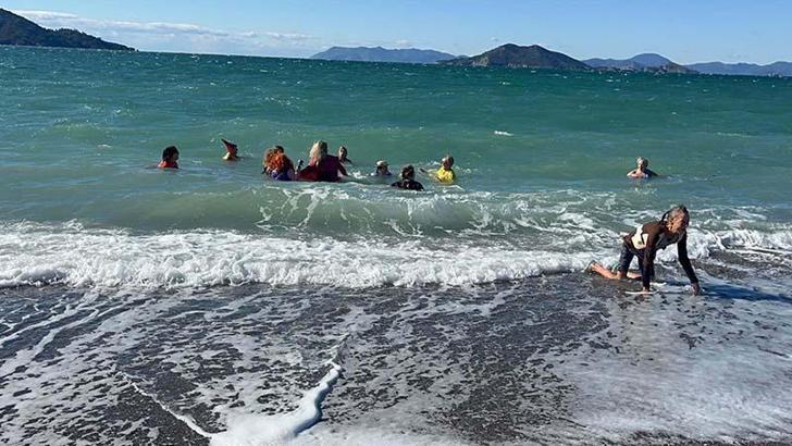 Muğla'da yardıma muhtaç çocuklar ve hayvanlara destek için denize girdiler