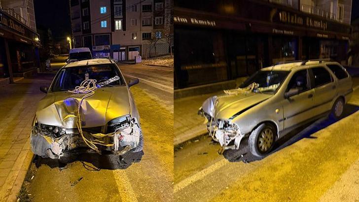 Direğe çarpan otomobliin sürücüsü yaralandı