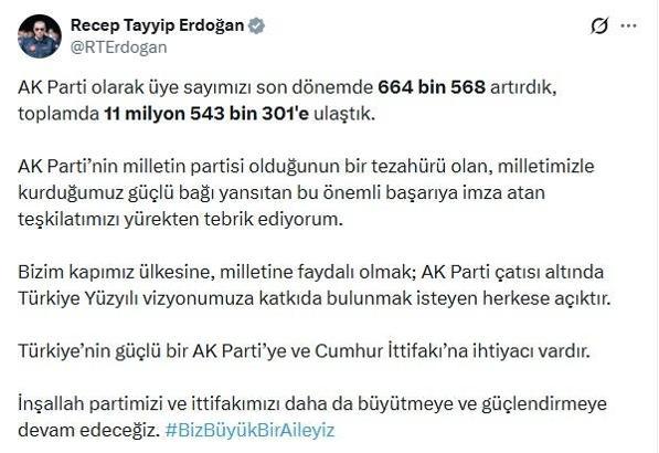 İstanbul- Cumhurbaşkanı Erdoğan: AK Parti üye sayısı 11 milyon 543 bin 301'e ulaştı