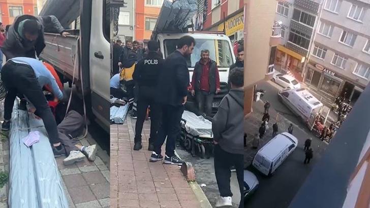 Bayrampaşa'da kamyonetten kayan malzeme işçinin üzerine düştü; o anlar kamerada