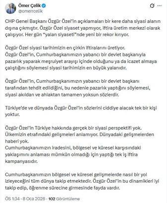 AK Parti'li Çelik: Özgür Özel, siyasi tarihimizin en çirkin iftiralarını üretiyor