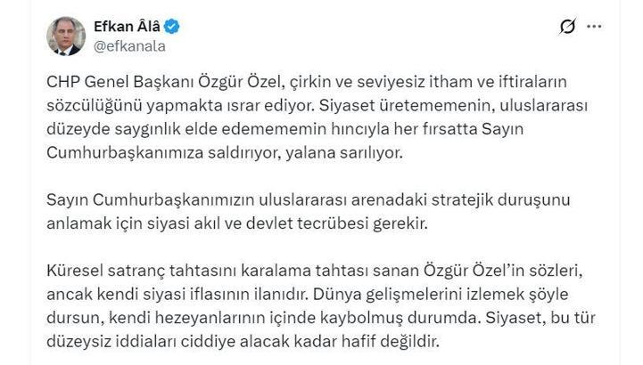 AK Parti'li Ala: Özgür Özel'in sözleri, kendi siyasi iflasının ilanıdır