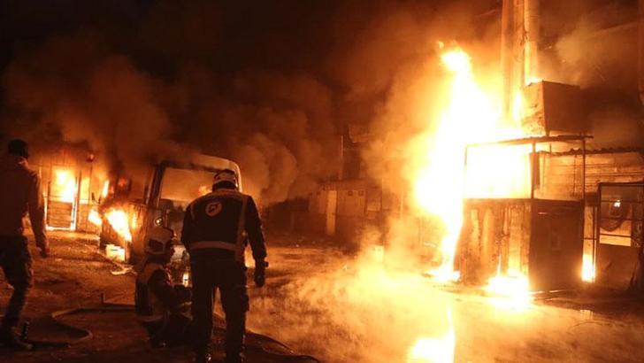 Halep’te SDG’nin attığı roketlerin düştüğü bölgede yangın çıktı