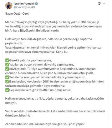 Bakan Yumaklı: Halkımızı susuzlukla, trafikle, çöple, çamurla mağdur etmeyin