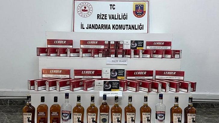 Rize’de yol kontrolünde bandrolsüz sigara ve alkol ele geçirildi